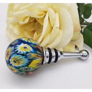 Vintage 1980's Handblown Murano Millefiori Art Glass Wine Bottle Stopper